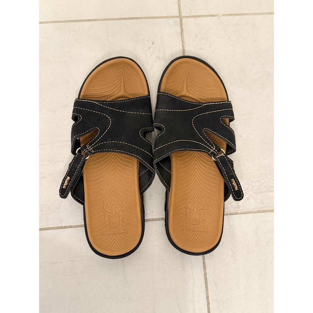 KuaiLu Sandals Womens Size 9 Black Slide Adjustable Strap Slip On Summer Beach